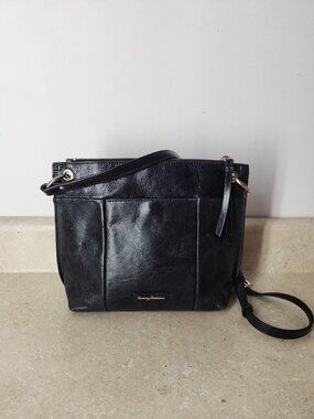Tommy Bahama Black Leather Crossbody Bag Purse
